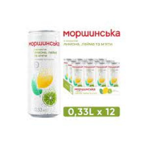 Моршинська з ароматом Лимон-Лайм-М'ята 0.33л газ, упаковка 12шт